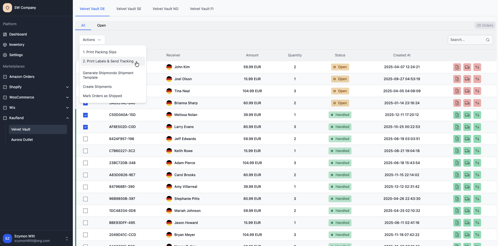 Order Management System Table View